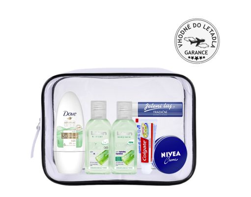 Lilien sprchový krém 50 ml + Lilien šampon 50 ml + • Dove antiperspirant 50 ml + Colgate zubní pasta 20 ml + NIVEA krém 30 ml + Jelení lůj 2